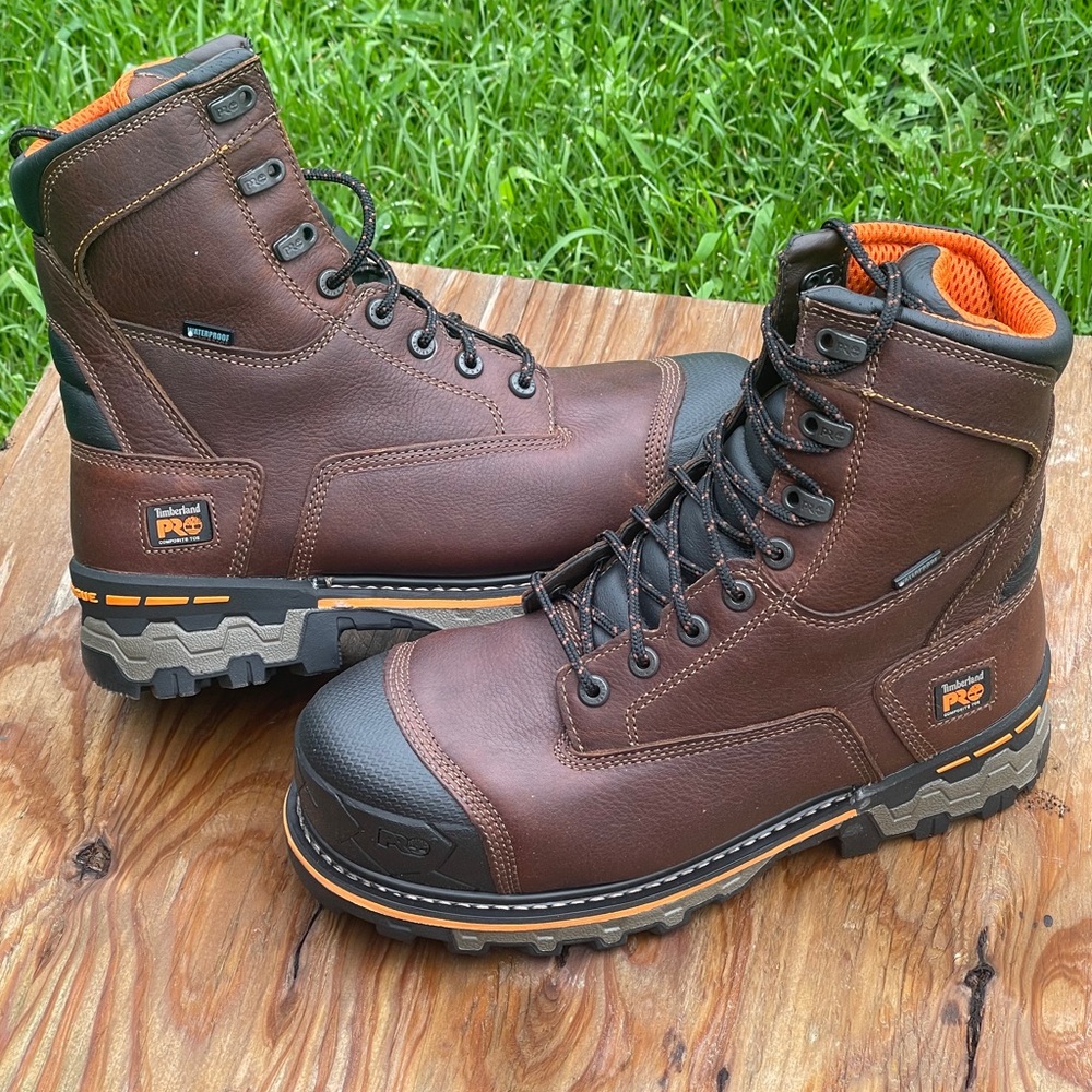 Timberland PRO Men's Dark Brown and Orange Boots 9w
